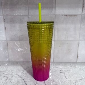 NEW Starbucks Lemon Yellow Pink Gradient Ombre Grid 24oz Venti Tumbler 2022